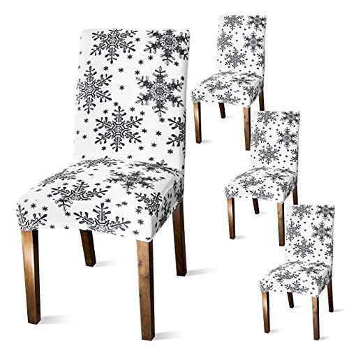 Product Cover Katsy Holiday Christmas Chair Covers: Parson Kitchen Chair Cover Set for Winter Holidays - Black and White Snowflake Slipcover for Chair Back and Seat - Slipcovers for Dining Room Chairs - 4 Pack