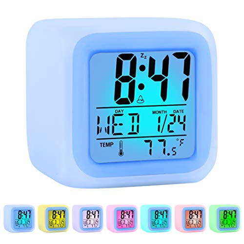 Product Cover Kids Alarm Clock Wake Up Easy Setting Digital Travel Alarm Clock for Boys Girls, Large Display Time/Date/Alarm with Snooze, Bedside Clock Handheld Sized, LED Night Light Clock - Best Gift for Kids
