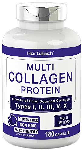 Product Cover Multi Collagen Protein Capsules 2000 mg | 180 Count | Type I, II, III, V, X | Collagen Peptide Pills | Keto & Paleo Friendly, Non-GMO, Gluten Free Supplement | by Horbaach