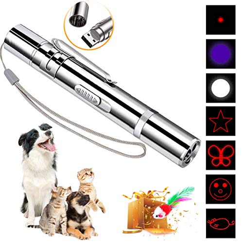 Product Cover DMY Cat Toys Interactive-7 in 1 Function Chaser Toy-USB Rechargeable-Multi Pattern Funny & Mini Flashlight Interactive LED Light Entertain Training Tool for pet (Sliver)