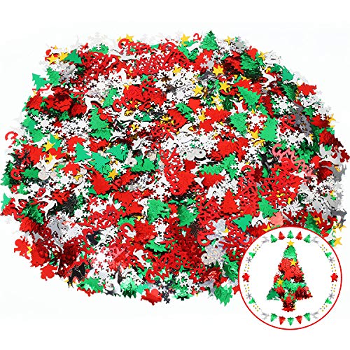 Product Cover 200 G/ 9600 Pieces Christmas Confetti Include Santa Snowflake Reindeer Christmas Tree, Metallic Mixed Embossed Confetti for Christmas Party