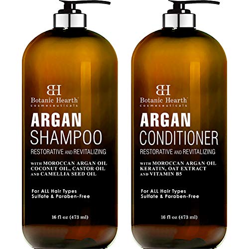 Product Cover BOTANIC HEARTH Argan Oil Shampoo and Conditioner Set - with Keratin, Restorative & Moisturizing - Sulfate & Paraben Free - for All Hair Types and Color Treated Hair, Men and Women - 16 fl oz x 2