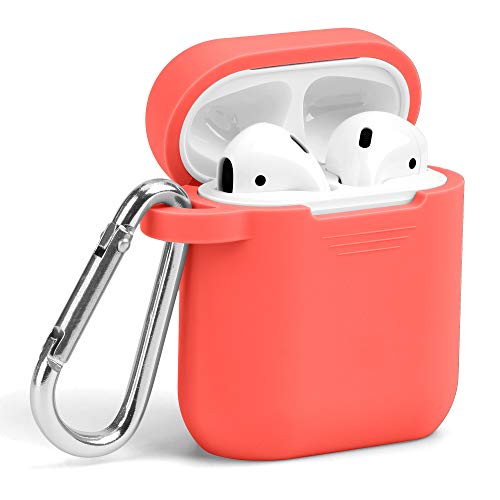 Product Cover GMYLE AirPod Case, Silicone Protective Cover Skins with Keychain for Airpods Earbuds Wireless Charging Case, Accessories Set Compatible with Apple AirPods 1 & 2, Coral Orange