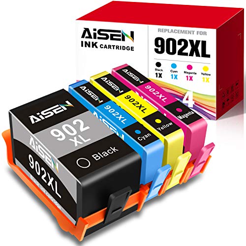 Product Cover AISEN Compatible Ink cartridges 902xl Combo Pack Replacement for HP 902 Ink Cartridges Used in HP OfficeJet Pro 6968 6978 6958 6962 6960 6970 6979 6950 6954 (1 Black 1 Meganta 1 Cyan 1 Yellow)