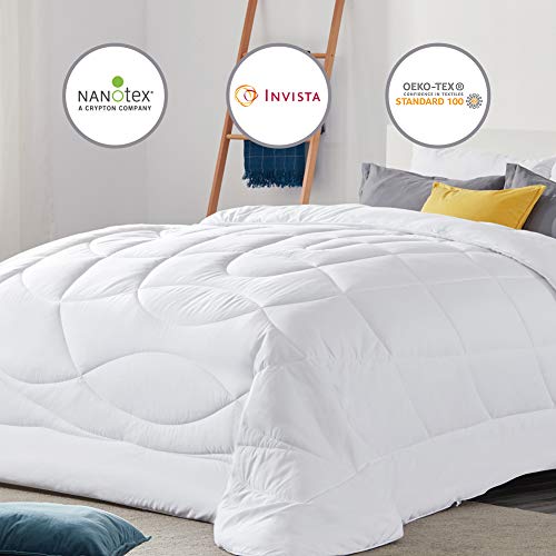 Product Cover SLEEP ZONE All Season Comforter Down Alternative Soft Temperature Regulation Reversible Duvet, White, Full/Queen