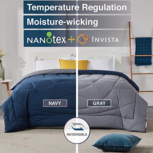 Product Cover SLEEP ZONE All Season Comforter Down Alternative Soft Temperature Regulation Reversible Duvet, NavyBlue+Gray, Full/Queen
