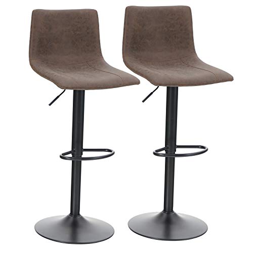 Product Cover ALPHA HOME Bar Stools Counter Height Adjustable Bar Chair 360 Degree Swivel Seat Modern Square Pu Leather Kitchen Counter Stools Dining Chairs Set of 2,350 lbs Capacity ,Brown