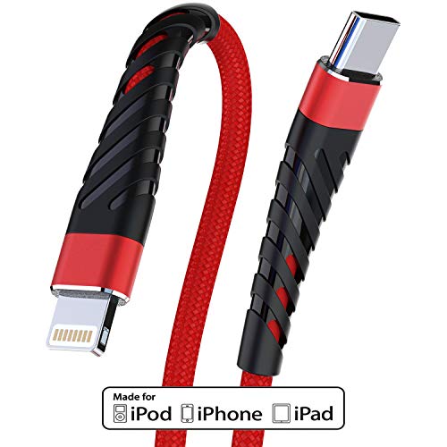 Product Cover USB C to Lightning Cable 6ft, iPhone 11 Charger Apple MFi Certified Nylon Braid Type C to iPhone,PD Fast Charging Replacement for iPhone 11 Pro Max/X/XS/XR/XS Max/8/8 Plus (Use with Type C Chargers)
