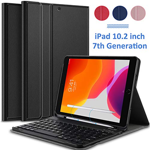 Product Cover IVSO Keyboard Case for iPad 10.2 2019,iPad 7th Generation Keyboard Case with Pencil Holder,Case with Magnetically Detachable Keyboard Wireless Front Prop Stand Cover for iPad 10.2 inch Tablet(Black)