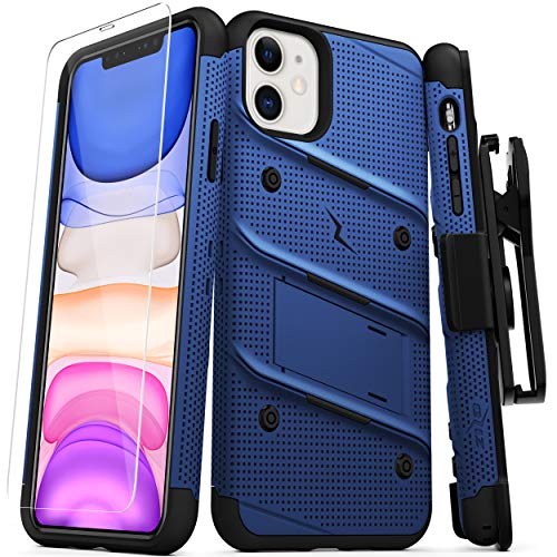 Product Cover ZIZO Bolt Series iPhone 11 Case - Heavy-Duty Military-Grade Drop Protection w/Kickstand Included Belt Clip Holster Tempered Glass Lanyard - Blue