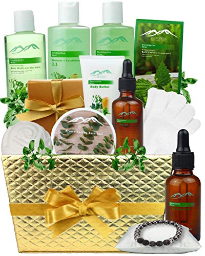 Product Cover Pampering Gift Set Eucalyptus Mint Aromatherapy Spa Baskets for Men & Women. Bath & Body Spa Gift Baskets for Relaxation! Best Holiday Gift Baskets for Men & Women.
