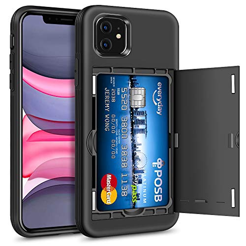 Product Cover Hython Case for iPhone 11 with Hidden Card Holder Wallet Design, Slim Drop Protection Defender Anti-Scratch, Hybrid Soft Rubber Hard Shell Bumper Cover for iPhone 11 6.1-inch 2019, Black