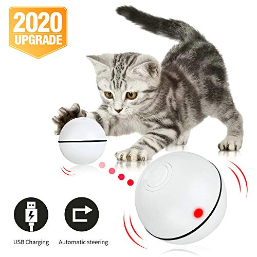 Product Cover Pakoo Interactive Cat Toys Ball, Smart Automatic Rolling Kitten Toys, USB Rechargeable Motion Ball + Spinning Led Light with Timer Function, The Best Entertainment Exercise Gift for Your Kitty