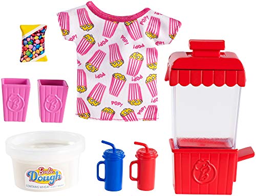 Product Cover Barbie Cooking & Baking Accessory Pack with Popcorn-Themed Pieces, Including T-Shirt for Doll, Popcorn Machine Mold & Container of Molded Dough, Ages 4 Years Old & Up, Multi