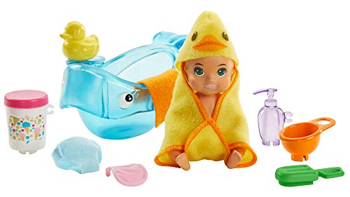 Product Cover  Barbie Skipper Babysitters Inc. Feeding and Bath-Time Playset with Color-Change Baby Doll, Bathtub, Popsicle Sponge and Bath-Time Accessories Including Duck-Shaped Towel