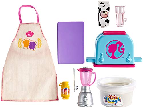 Product Cover Barbie Cooking & Baking Accessory Pack with Breakfast-Themed Pieces, Including Apron for Doll, Toaster Mold & Container of Molded Dough, Ages 4 Years Old & Up, Multi