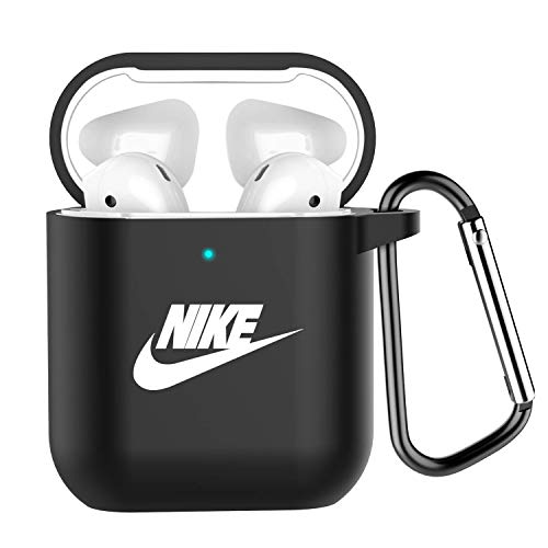 Product Cover Earphone Accessories Airpods Case with Keychain Soft Protective Silicone Cover Skin for Apple Airpods 1&2 (Black-A)