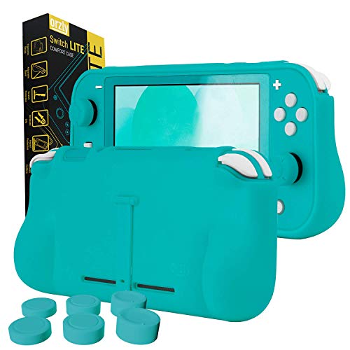 Product Cover Orzly Case for Nintendo Switch Lite [2019 Model] Comfort Grip case with Extra Grip & Kickstand. Thumb Grips Included - Turquoise Blue Edition