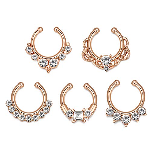 Product Cover Chatoyant Premium Fake Nose Rings Face Nose Ring Hoop Fake Septum Piercing Faux Septum Ring Non Piercing Clip on Nose Ring Body Jewelry (Whole Set)