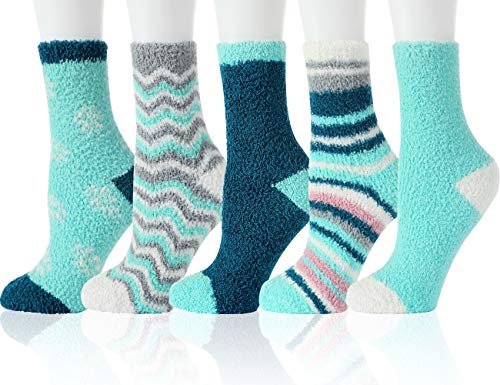 Product Cover Fuzzy Cozy Socks Women Fluffy Plush Crew Slipper Sock Warm Soft 5 Pairs