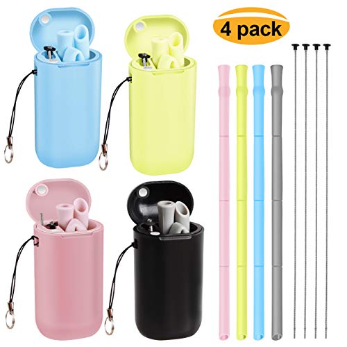 Product Cover Leipple Reusable Collapsible Silicone Straws with Travel Case and Cleaning Brush - Portable Foldable Drinking Straws with Holder - BPA Free Food-Grade Silicone Straw with Keychain for 20 or 30 oz Tumb
