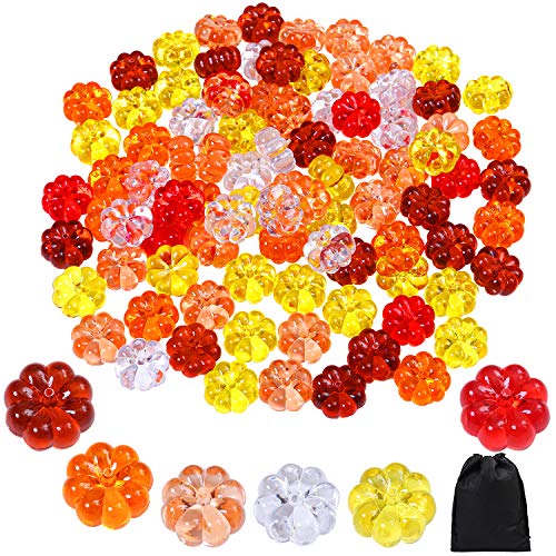 Product Cover Aneco 90 Pieces Mini Acrylic Pumpkin Harvest Fall Decorations Vase Fillers Table Scatter Pumpkin Acrylic Embellishments Bowl Filler for Thanksgiving Halloween Fall Home Decorations