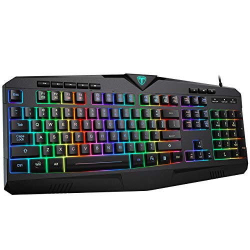 Product Cover PICTEK RGB Gaming Keyboard USB Wired Keyboard, Crater Architecture Backlit Computer Keyboard with 8 Independent Multimedia Keys, 25 Keys Anti-ghosting, Splash-Proof, Ideal for PC/Mac Game, Black