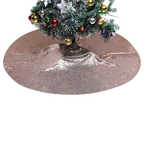 Product Cover Poise3EHome Sequin Christmas Tree Skirt 48 inch Tree Skirt, Rose Gold