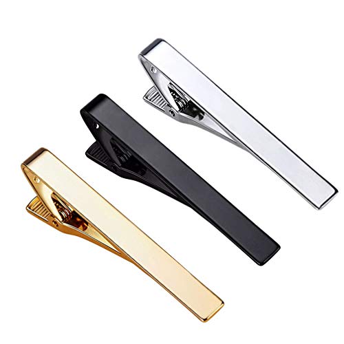 Product Cover Roctee Skinny Tie Bar for Mens, 3 Pack Classic Tie Clip Silver Gold Black Necktie Bar Pinch Clips Suitable for Wedding Anniversary Business and Daily Life
