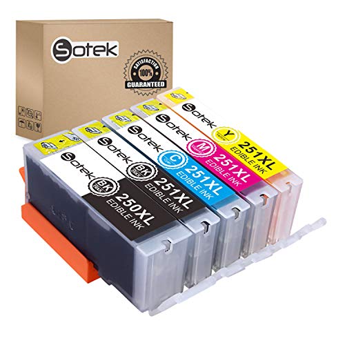 Product Cover Sotek 250XL 251XL 250 251 XL Bakey Ink Cartridges 5 Color for Cake Printer,Cake Maker, Work with Pixma PIXMA MX922 MG5520 MX920 MG5420 (5Pack)