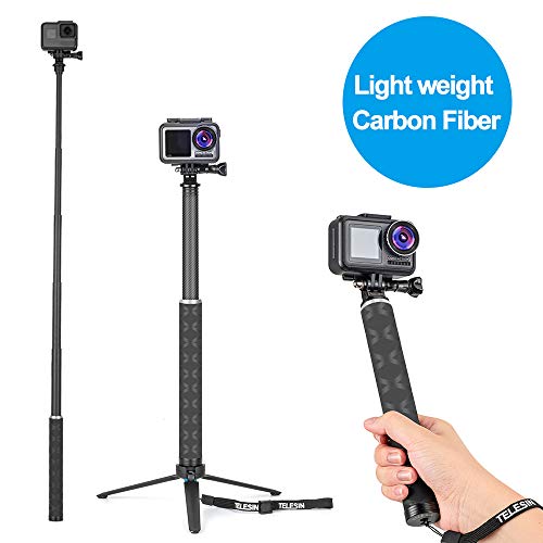 Product Cover TELESIN Selfie Stick Tripod, 35.5'' Carbon Fiber Lightweight Selfie Pole Monopod for GoPro Hero 8, Hero 7, Hero 6, Hero 5, Hero 4 3, DJI Osmo Action Osmo Pocket, Insta360, AKASO and More Action Camera