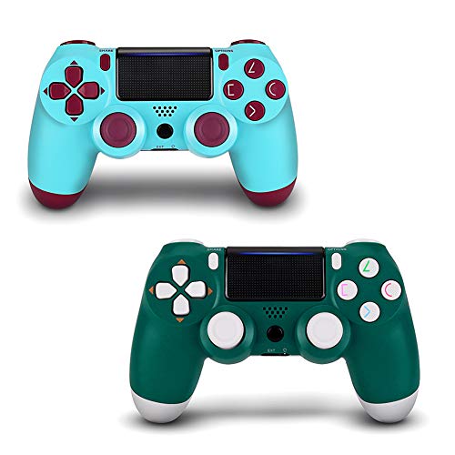 Product Cover 2 Pack Wireless Controller for PS4 - Foster Gadgets Remote Joystick for Sony Playstation 4 with Charging Cable (Alpine Green + Berry Blue, New Model