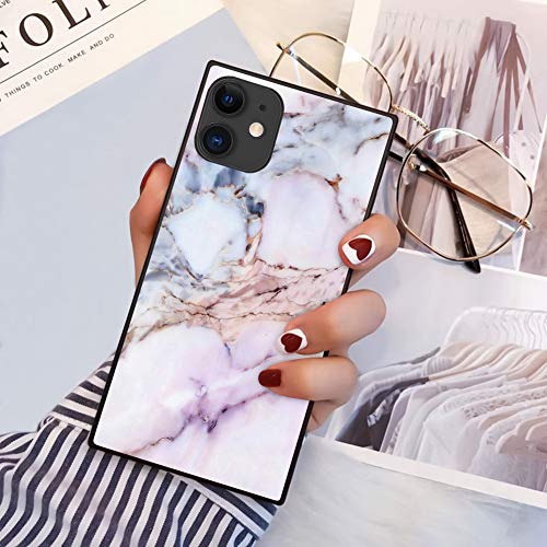 Product Cover PERRKLD Case Compatible With iPhone 11 2019 6.1 Inch Square Edge Case Heavy Duty Protection Shock Absorption Slim Soft TPU Cover Pink Marble Pattern for iPhone 11 6.1 Inch