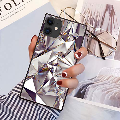 Product Cover PERRKLD Case Compatible With iPhone 11 2019 6.1 Inch Square Edge Case Heavy Duty Protection Shock Absorption Slim Soft TPU Cover Geometric Bling Diamond Pattern for iPhone 11 6.1 Inch