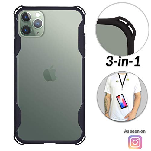 Product Cover New iPhone 11 Pro Max Clear Slim Case with Wrist Strap & Lanyard | Best Rugged TPU Bumper Case | Loop Attachments for Leash, Tether etc - iPhones: Xs X Xr Xs Max X 8 7 6 6s Plus (Black)