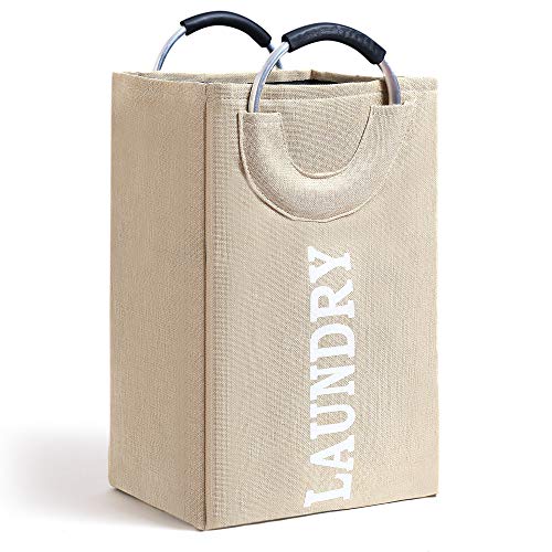 Product Cover Smile Mom Laundry Basket/Bag/Hamper (80 liters) for Clothes with Aluminum Handles, Foldable for Home Closets Toys (Beige)