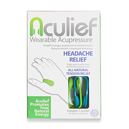Product Cover Aculief - Award Winning Natural Headache, Migraine and Tension Relief - Wearable Acupressure - Stress Alleviation - Simple, Easy & Effective 2 Pack - (Teal & Green)