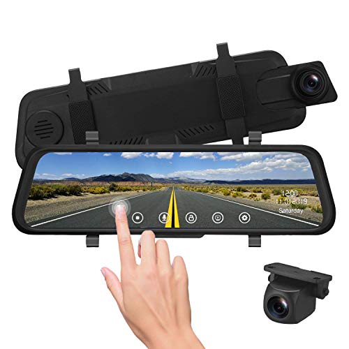 Product Cover Leekooluu Dual Mirror Dash Cam for Car,Backup Camera 1080P Dual Dash Cam Front and Rear 10