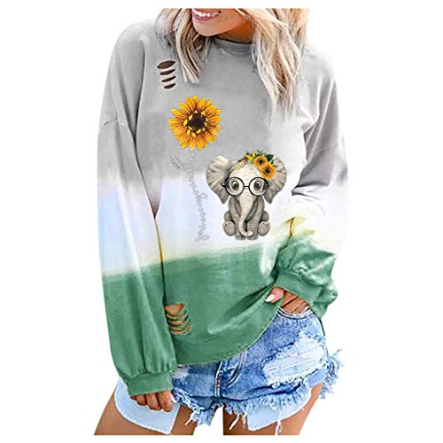 Product Cover HAPPIShare Women Tops Cute Graphic Letter Print Summer Casual T-Shirt Sunflower Elephant Short Sleeve Round Neck Tees