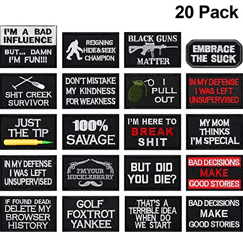 Product Cover 20 Pieces Tactical Morale Embroidery Patch Funny Military Patch Full Embroidered Appliques for Caps Bags Vests Military Uniforms