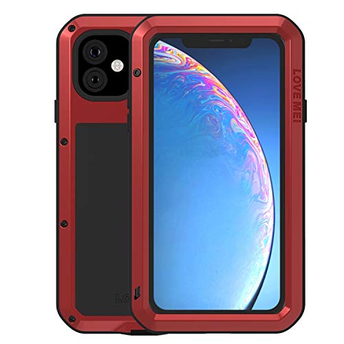 Product Cover Simicoo iPhone 11 Aluminum Alloy Metal Bumper Silicone Case Hybrid Military Shockproof Heavy Duty Armor Defender Tough Built-in Gorilla Glass Cover for iPhone 11 (Red)