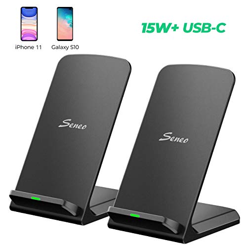 Product Cover Seneo [2 Pack] 15W Qi-Certified Wireless Charger for LG V30/V40, 10W Fast Wireless Charging for Galaxy Note10/10+/9/8, S10/S9/S8, 7.5W for iPhone 11/11 Pro/11 Pro Max/XR/XS/Max/X/8/8Plus(No Adpater)