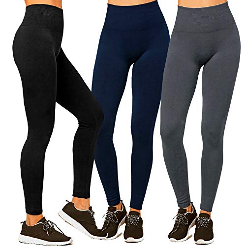 Product Cover Premium Women's Fleece Lined Leggings Soft High Waist Slimming Warm Leggings Winter Workout Yoga Pants (X-Large/XX-Large, 3 Pack-Black&Grey&Navy)