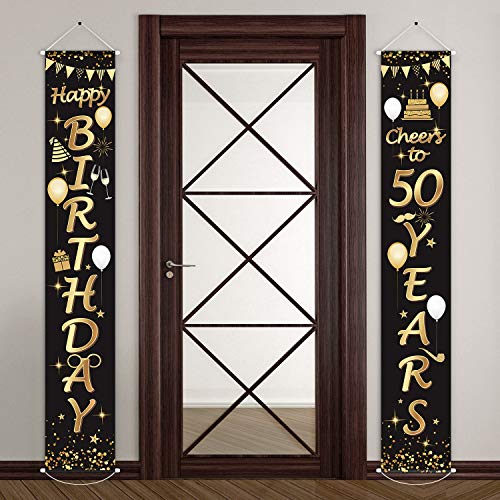 Product Cover 2 Pieces 50th Birthday Party Decorations Cheers to 50 Years Banner 50th Party Decorations Welcome Porch Sign for 50 Years Birthday Supplies (50th Birthday)