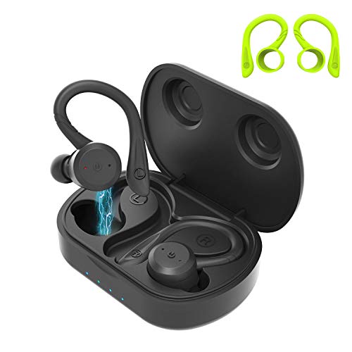 Product Cover Sport Ergonomic Design Headphones APEKX True Wireless Bluetooth 5.0 Sports Earbuds, IPX7 Waterproof Stereo Sound, Built-in Mic Earphones,Supporting Wireless Charging(Black)