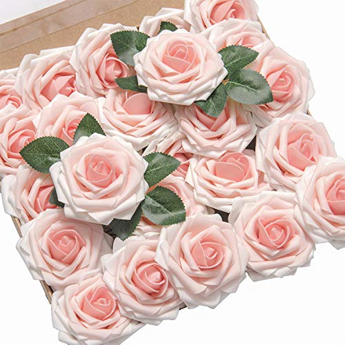 Product Cover Ling's moment Roses Artificial Flowers 50pcs Realistic Pink Heirloom Fake Roses with Stem for DIY Wedding Bouquets Centerpieces Foral Arrangements Decorations