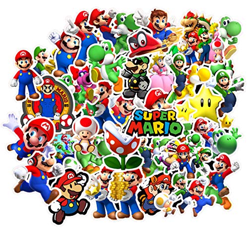 Product Cover Super Mario Bros Stickers for Water Bottles 50 Pack Cute,Waterproof,Aesthetic,Trendy Stickers for Teens,Girls Perfect for Waterbottle,Laptop,Phone,Travel Extra Durable Vinyl (Mario)