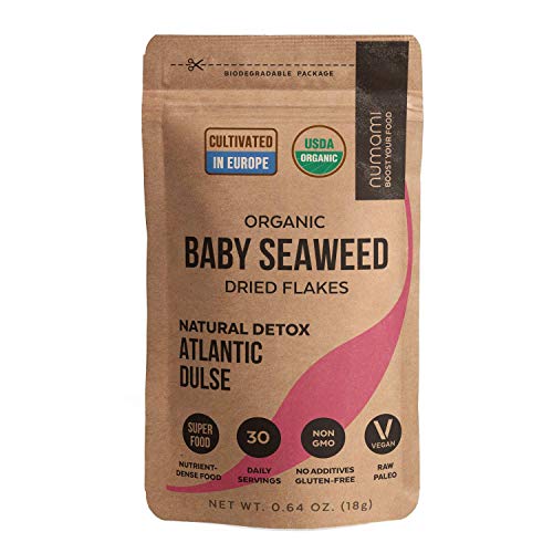Product Cover Organic Atlantic Dulse Flakes - 4 Months Young Seaweed Grown in North Atlantic, Vacuum Dried Premium Quality. Soft Texture & Mild Taste. Add 1 tsp to your dish for daily vitamins/minerals. 30 Servings