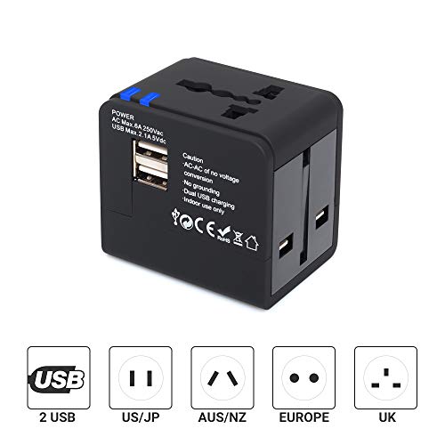 Product Cover TeImo Travel Adapter International European Travel Plug Adapter UK Adapters for Travel International Power Adapter Universal Travel Adapter Universal Power Adapter 2 Port USB Charger