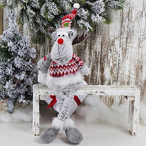 Product Cover GMOEGEFT Handmade Christmas Reindeer Rudolph Plush, Moose Stuffed Animal Sitting Figurines with Dangling Legs, Xmas Holiday Home Decoration - Pack of 1 (Grey Sit)